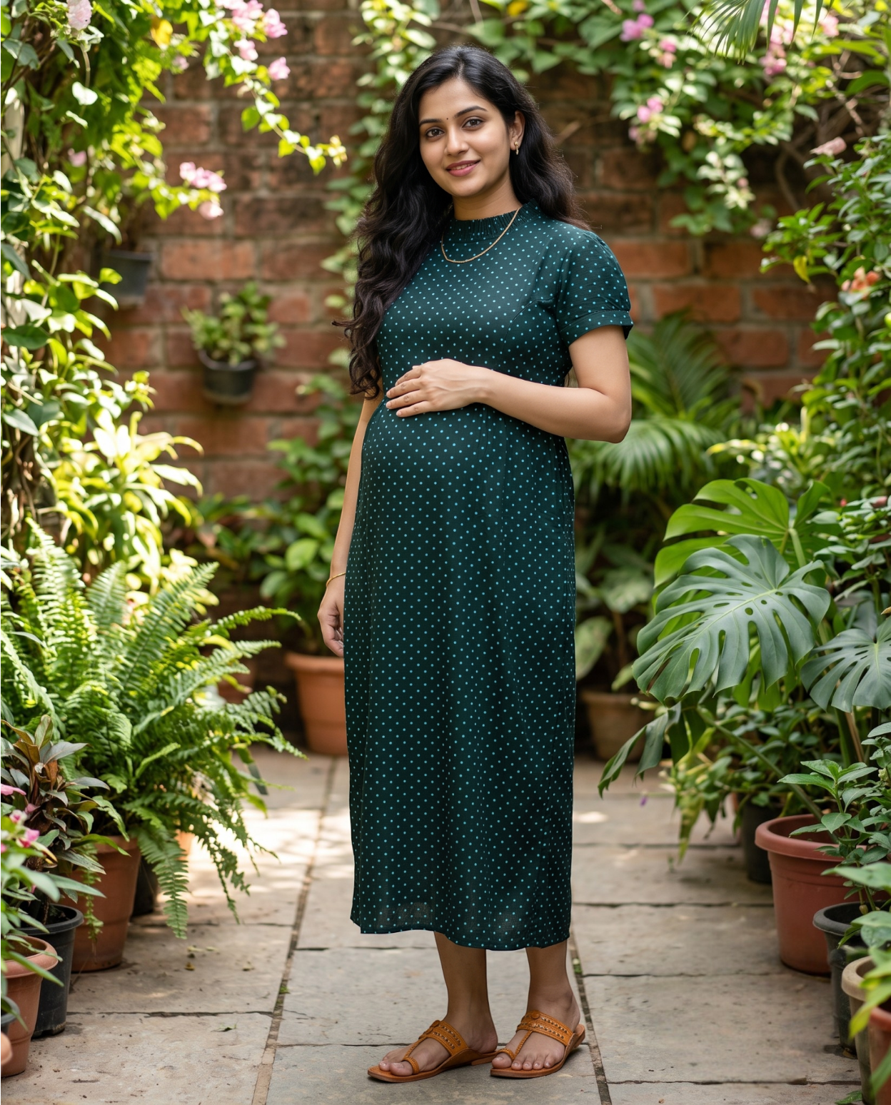 Frilled Neck Frocks with Semi Puff sleeves-Maternity Cum Feeding
