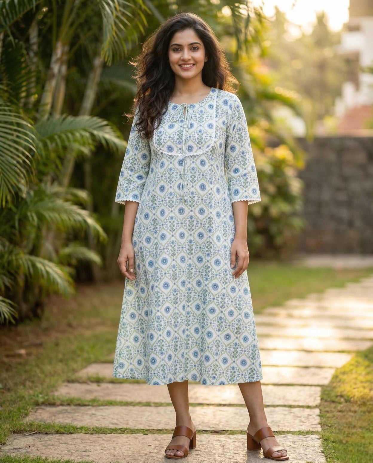 Miss Myrtle Outdoor Long Sleeve Casual Kurthi with Lace detailing