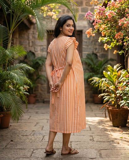 Butterfly Sleeved Frocks with Tie- Maternity cum Feeding