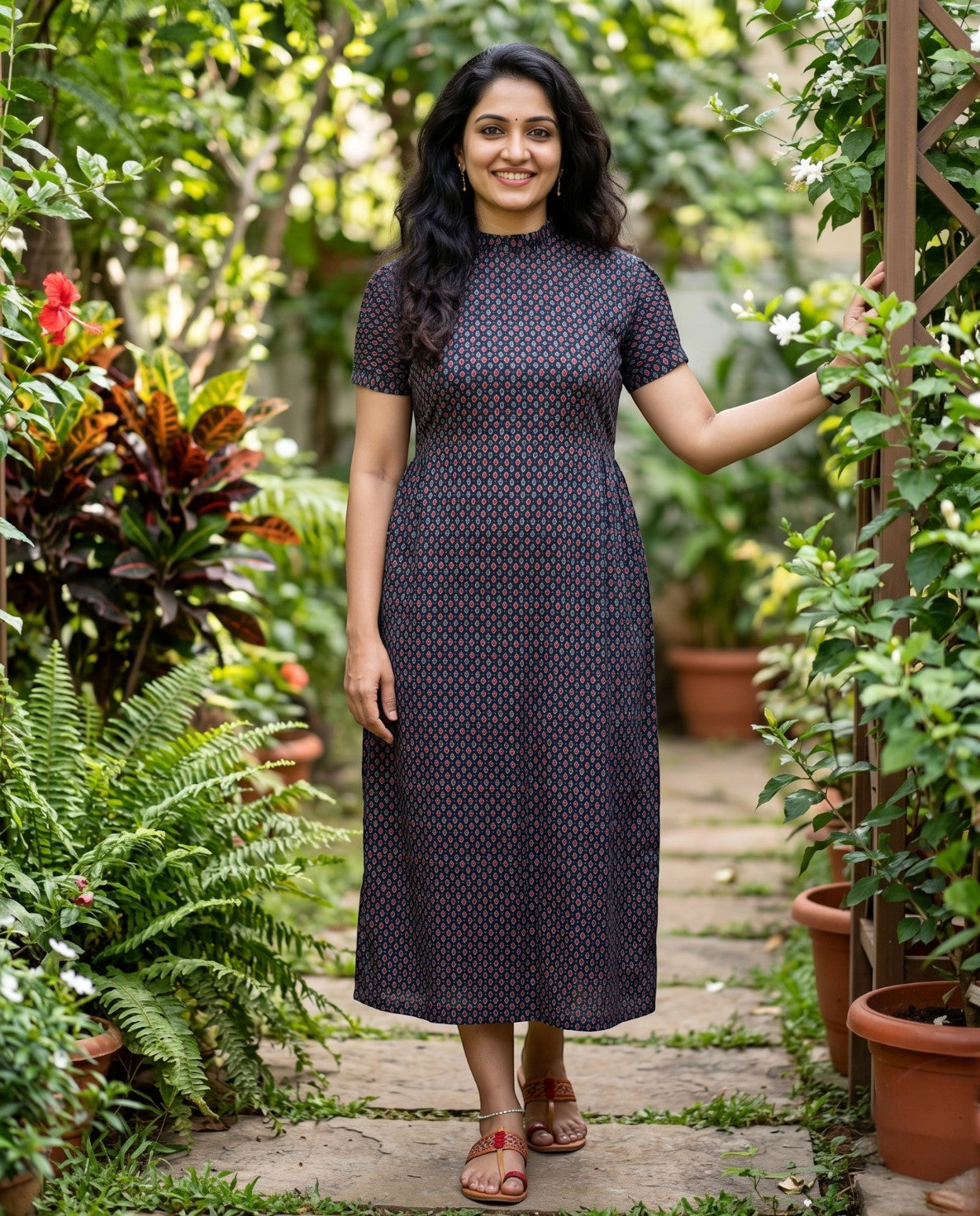 Frilled Neck Frocks with Semi Puff sleeves