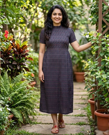 Frilled Neck Frocks with Semi Puff sleeves