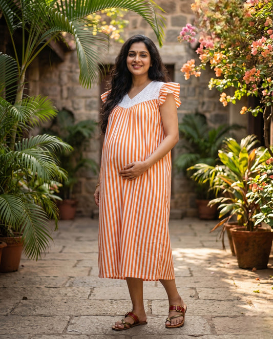 Butterfly Sleeved Frocks with Tie- Maternity cum Feeding