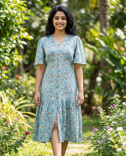 Bell sleeved A-Line Cotton frock