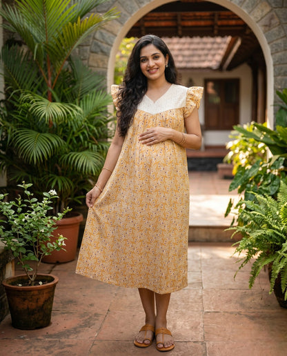 Butterfly Sleeved Frocks with Tie- Maternity cum Feeding