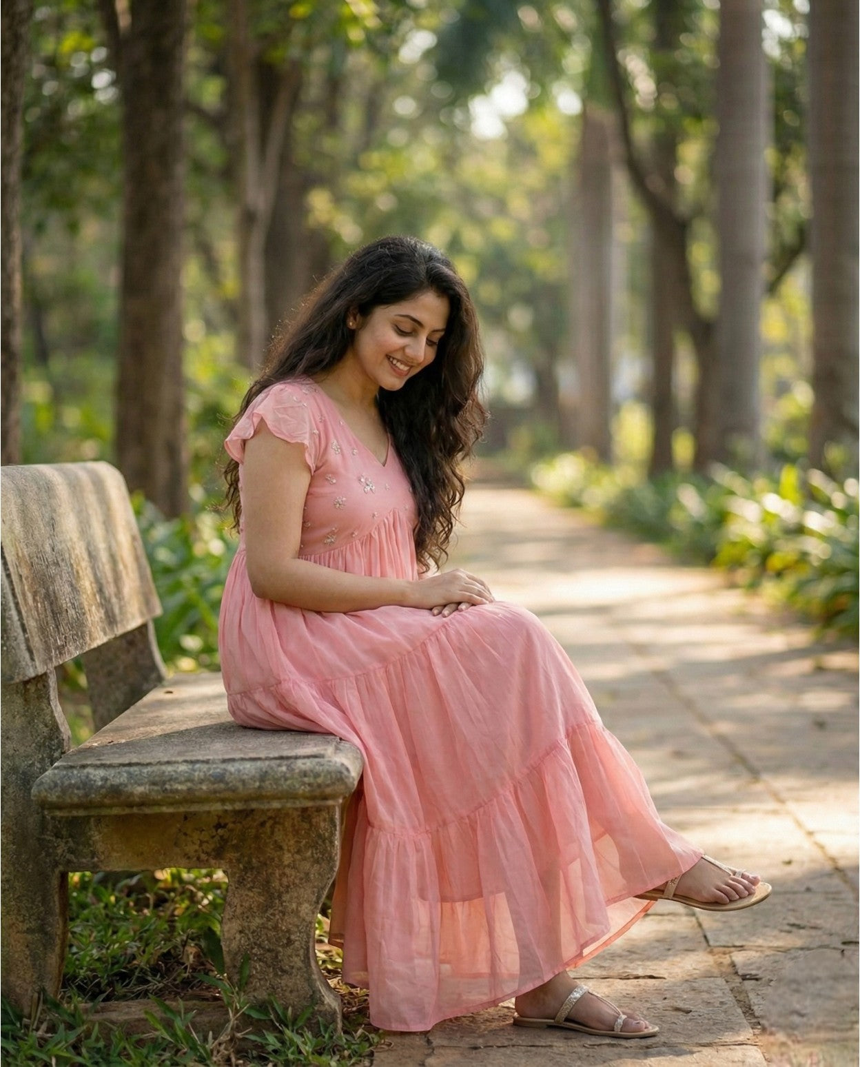 Butterfly Sleeved  Flared Cotton frocks with Thread work