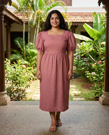 Puff Sleeved Flared Frocks- Plus Size
