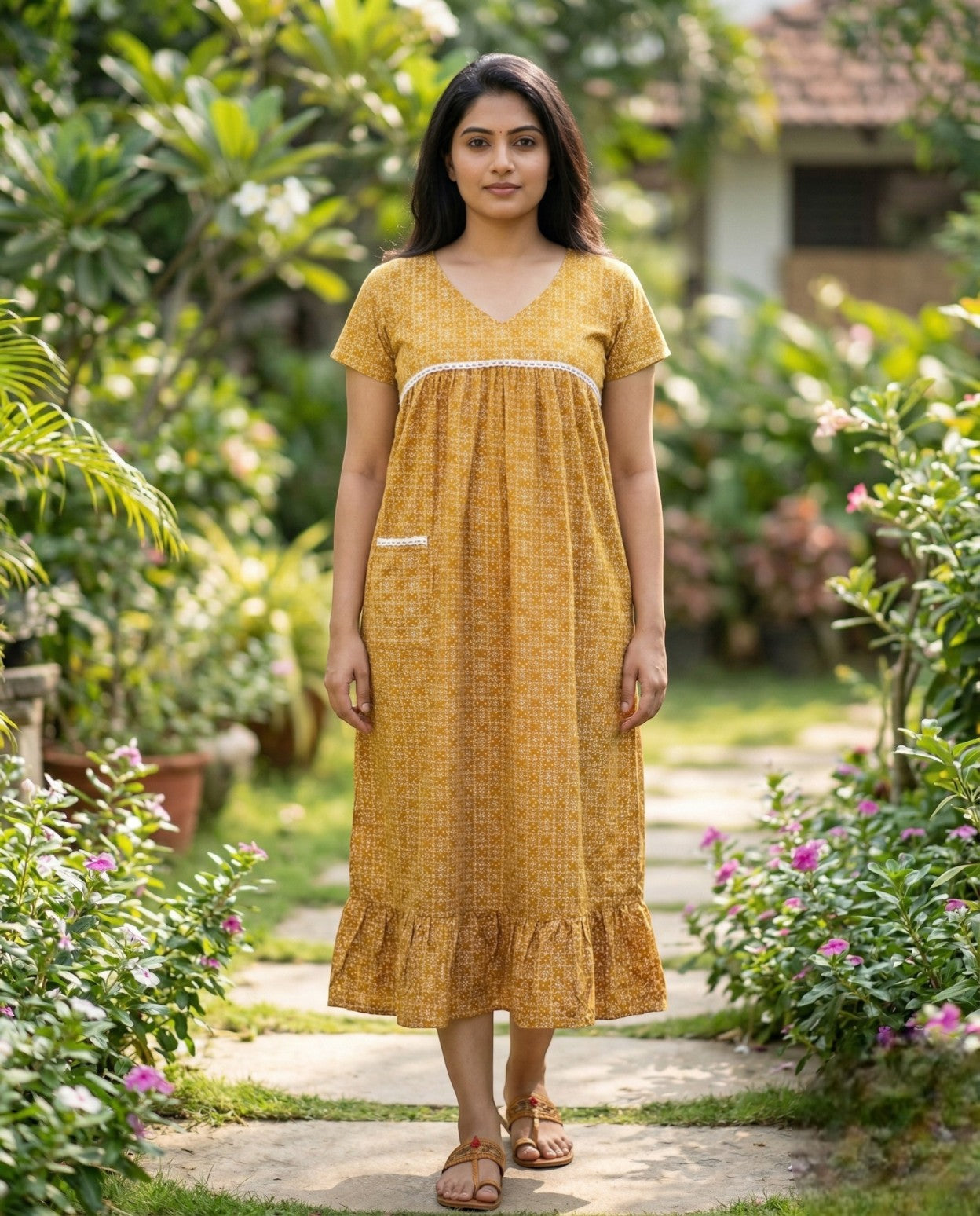 Stunning Cotton frock with lace on yoke