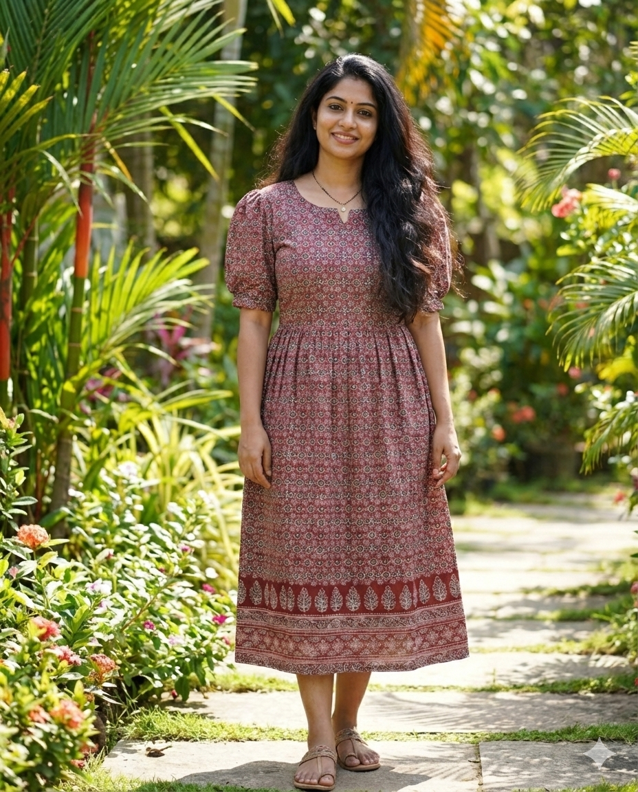 Retro Style Long Puff sleeved flared frocks