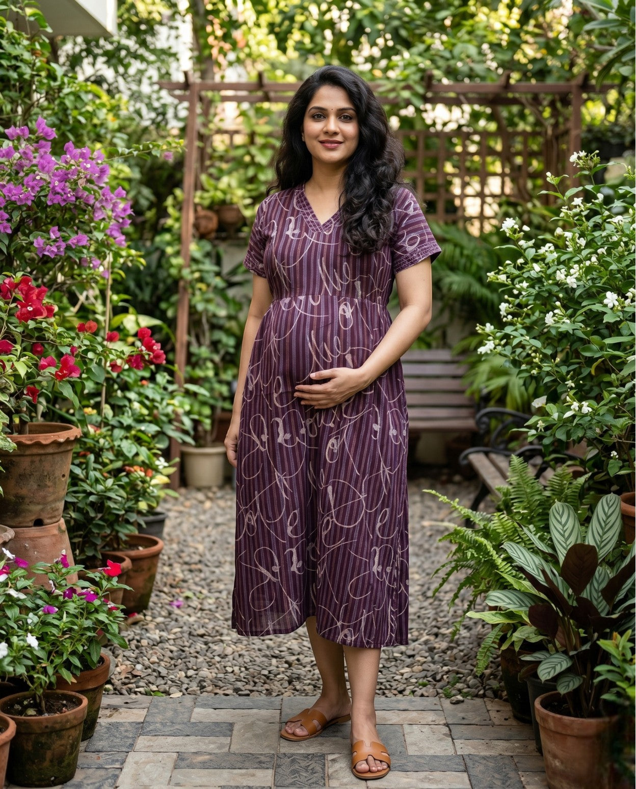 Retro V Collar Frock-Maternity Cum Feeding