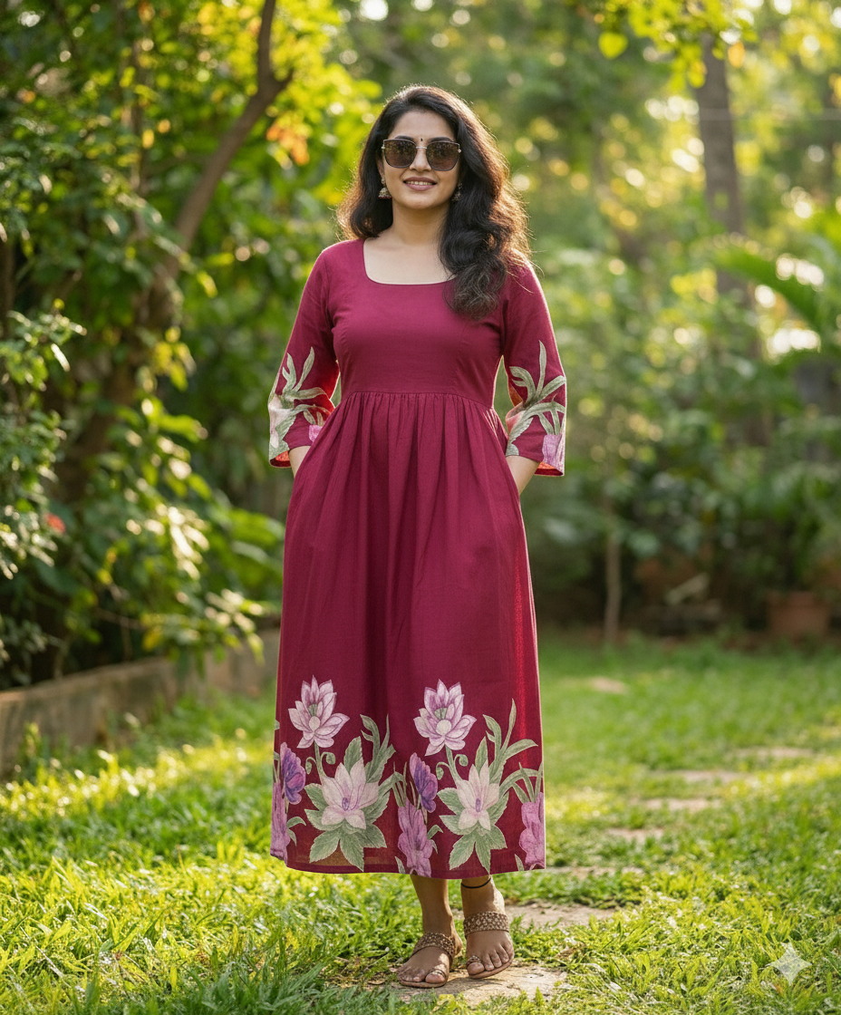 New Floral Bell Sleeved Flared Frocks