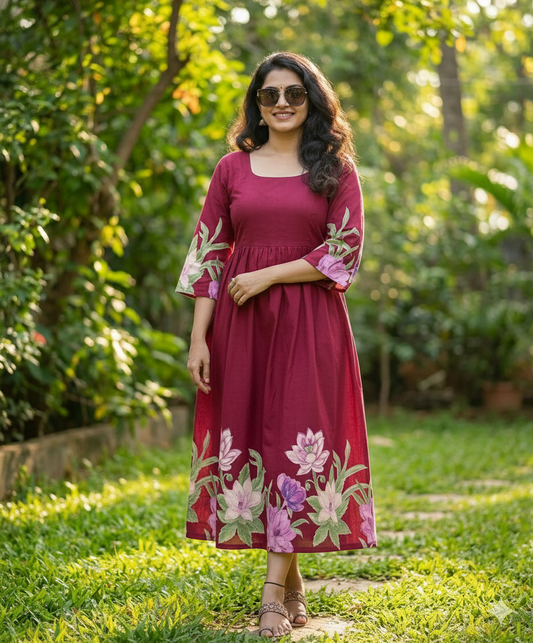 New Floral Bell Sleeved Flared Frocks