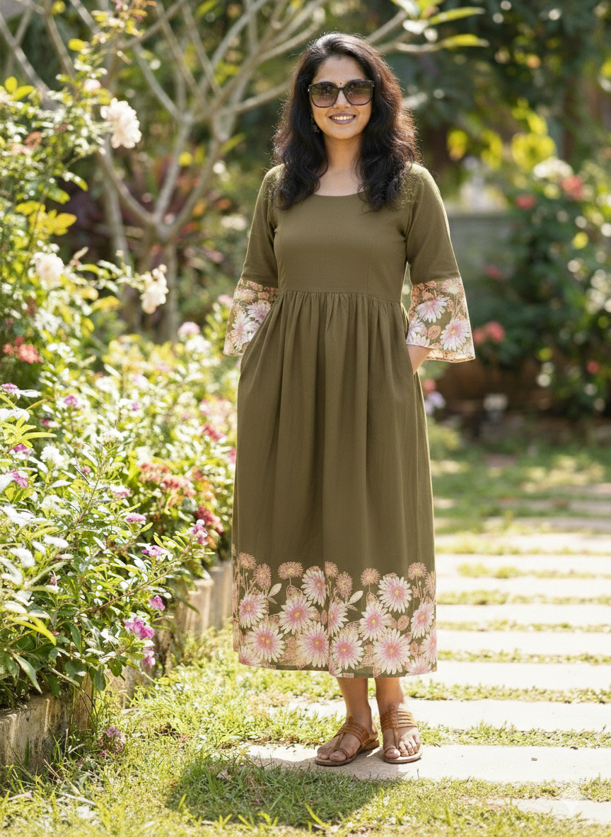 New Floral Bell Sleeved Flared Frocks