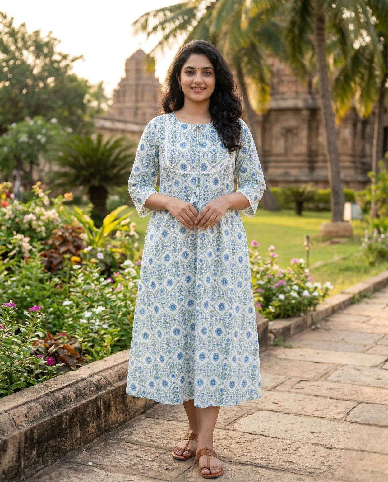 Miss Myrtle Outdoor Long Sleeve Casual Kurthi with Lace detailing