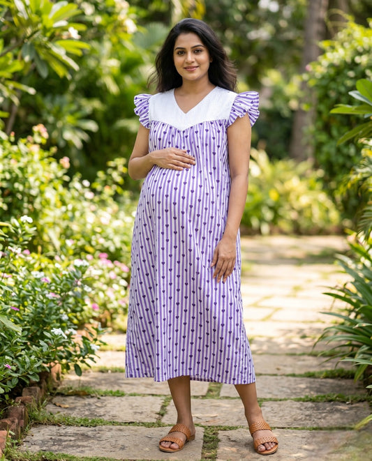 Butterfly Sleeved Frocks with Tie- Maternity cum Feeding