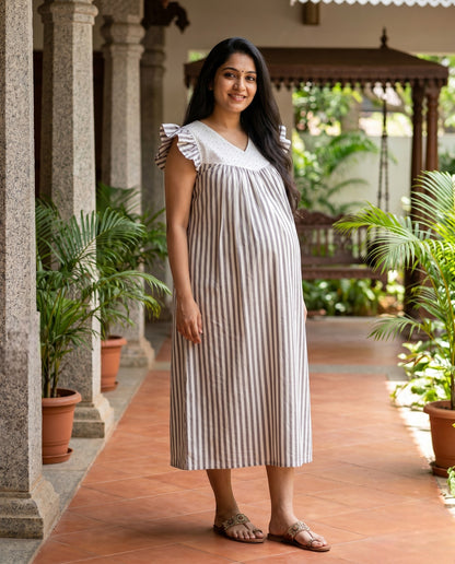 Butterfly Sleeved Frocks with Tie- Maternity cum Feeding