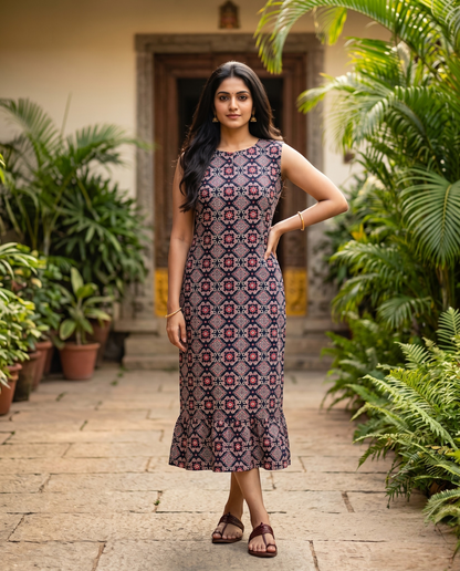 Printed Sleeveless A-Line Frocks with Tie