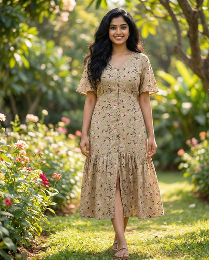 Bell sleeved A-Line Cotton frock