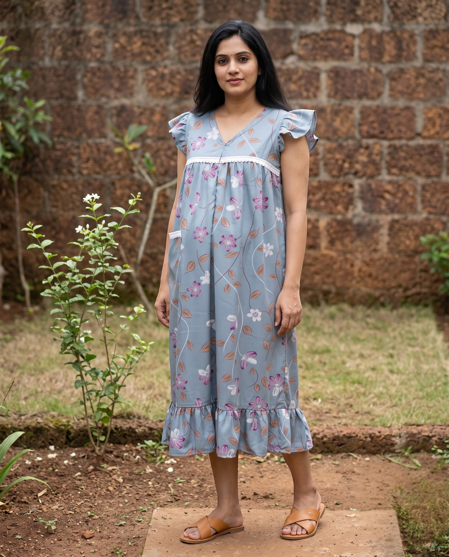Butterfly Sleeved Frocks with Tie- Maternity cum Feeding
