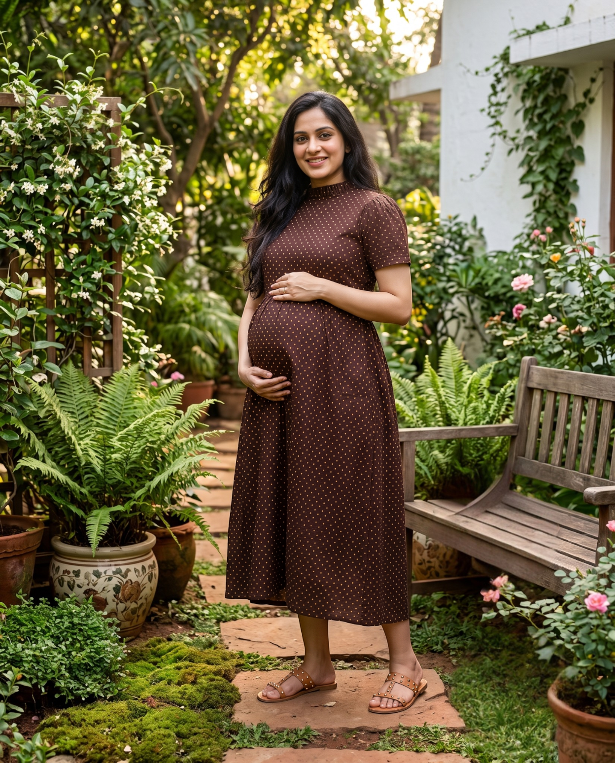 Frilled Neck Frocks with Semi Puff sleeves-Maternity Cum Feeding