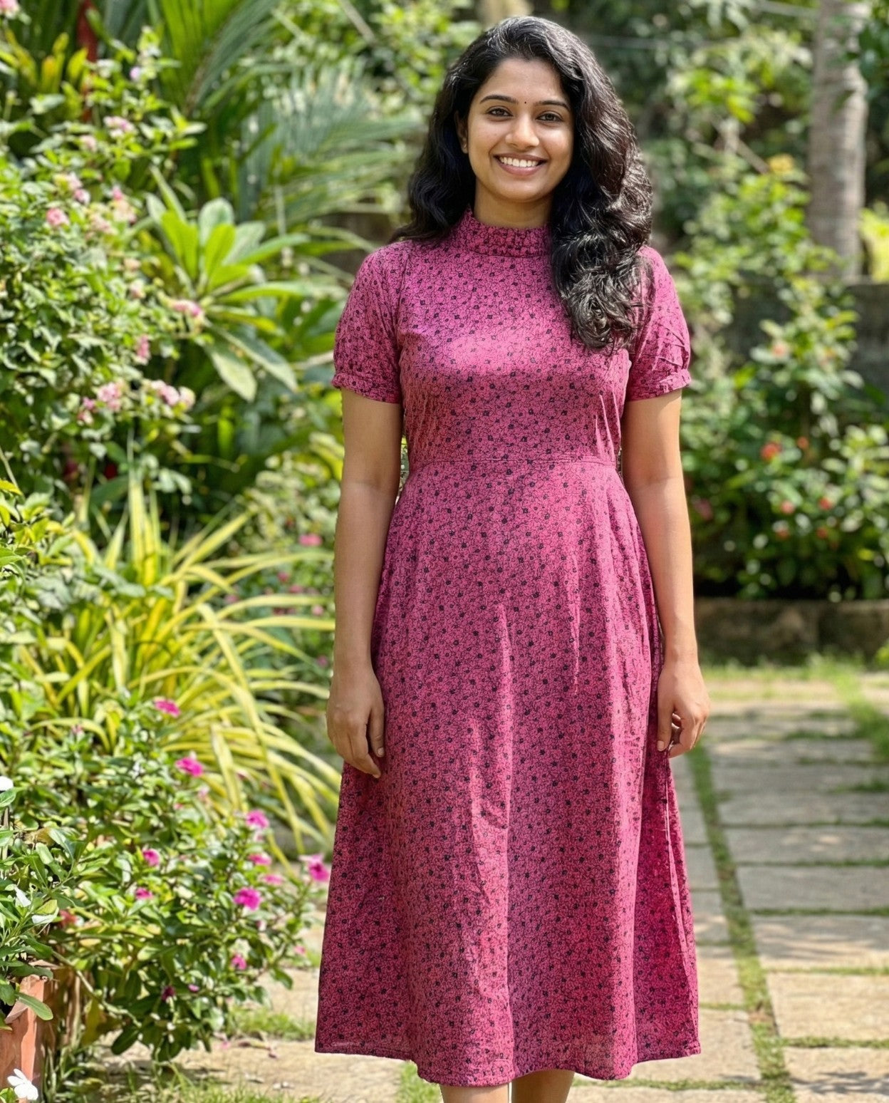 Frilled Neck Frocks with Semi Puff sleeves