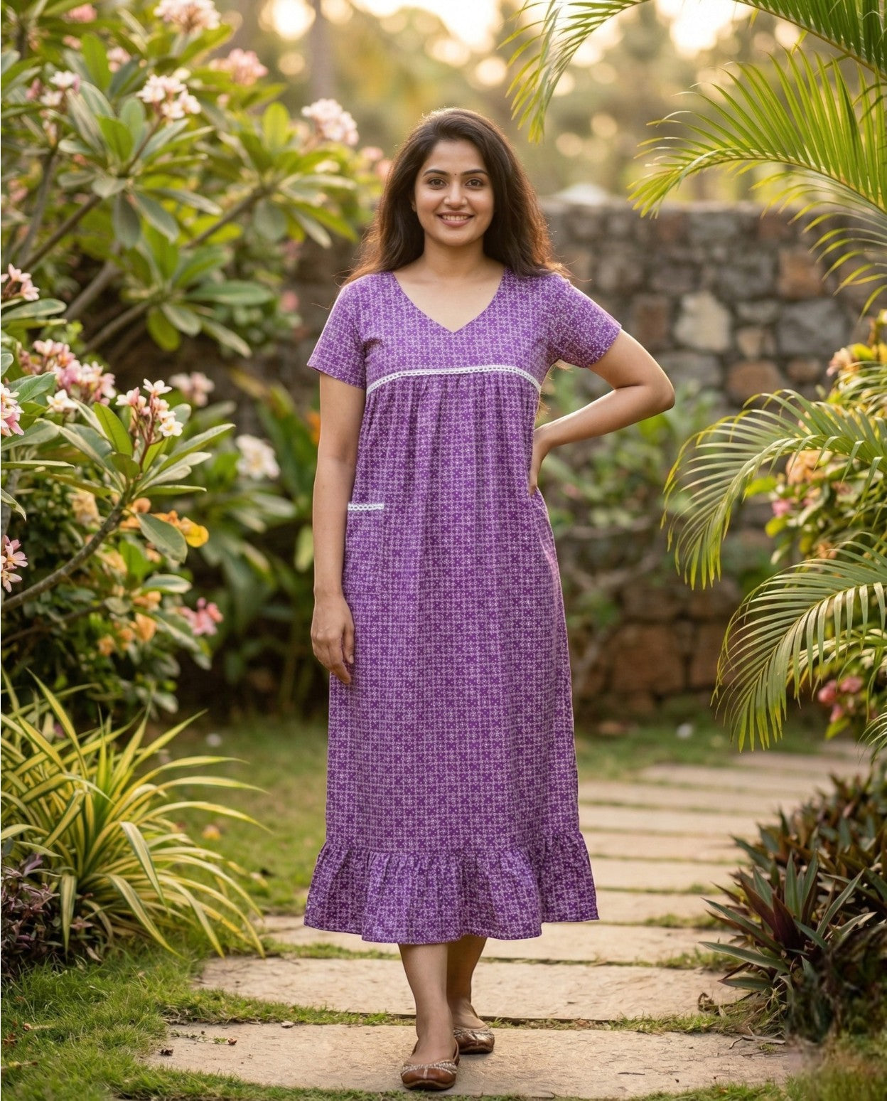 Stunning Cotton frock with lace on yoke