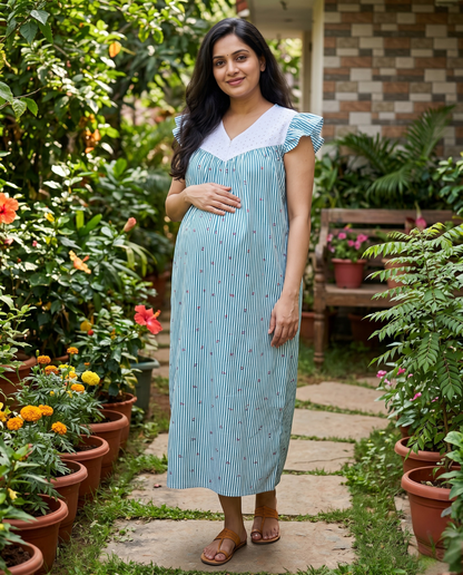 Butterfly Sleeved Frocks with Tie- Maternity cum Feeding