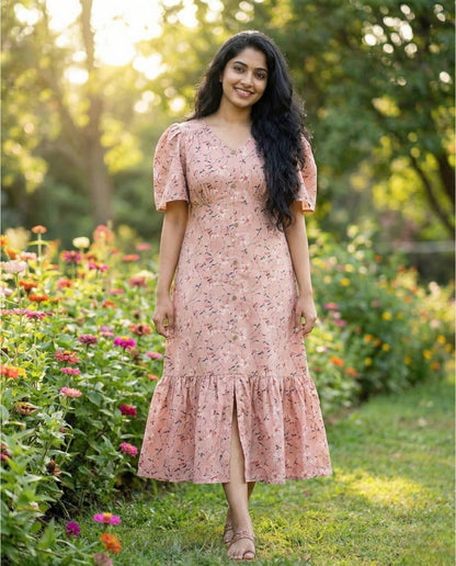 Bell sleeved A-Line Cotton frock