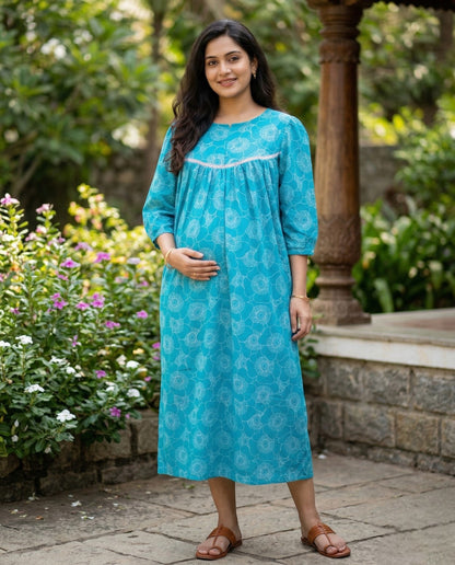 Comfy Mom and to Be Frock with Lace Detailing- Maternity Cum feeding Frocks