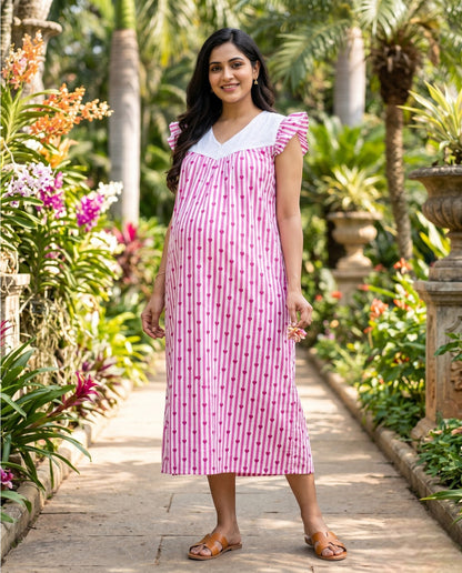 Butterfly Sleeved Frocks with Tie- Maternity cum Feeding