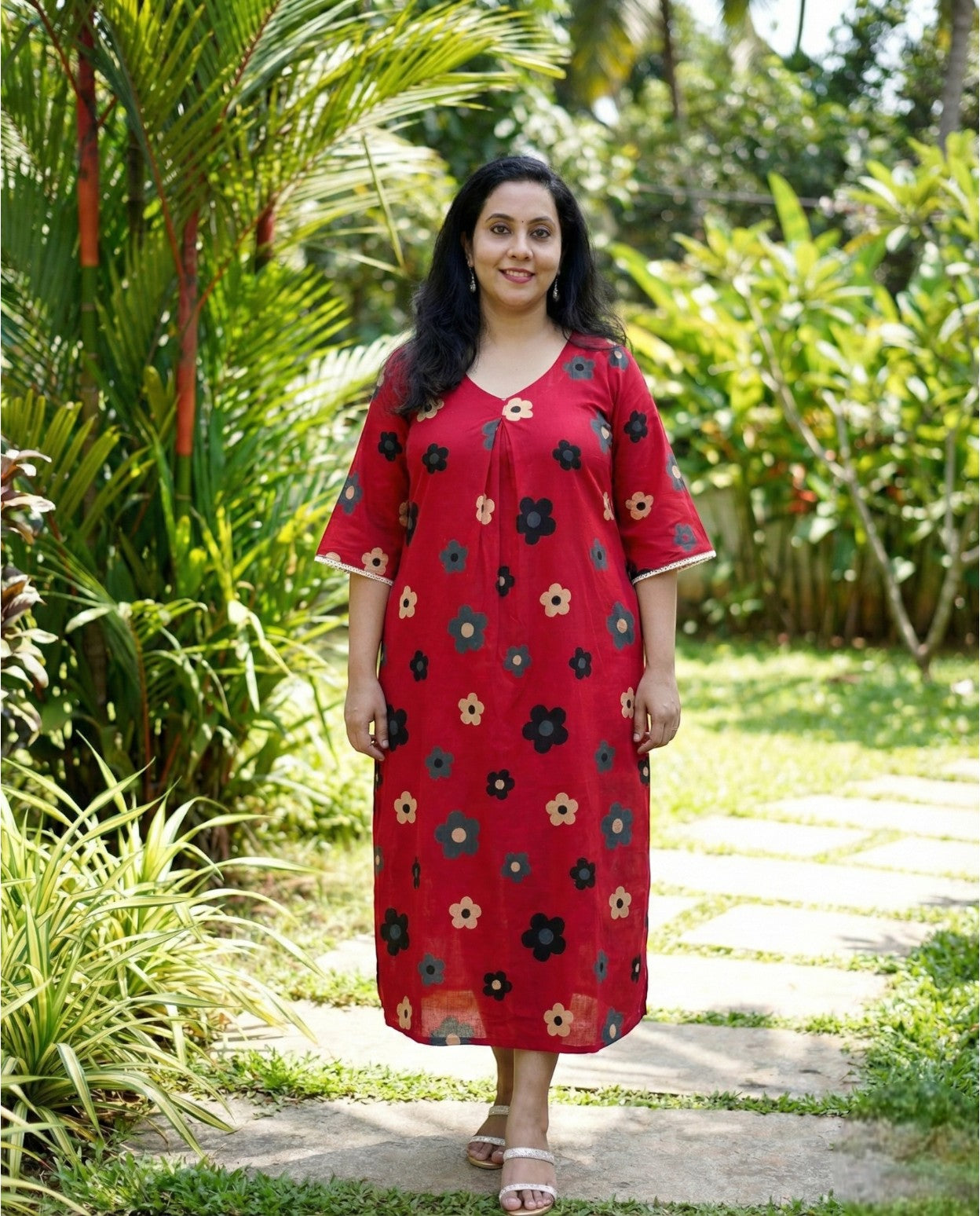 New Stylish Cotton Frock With Long Sleeves and Lace Detailing