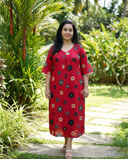 New Stylish Cotton Frock With Long Sleeves and Lace Detailing