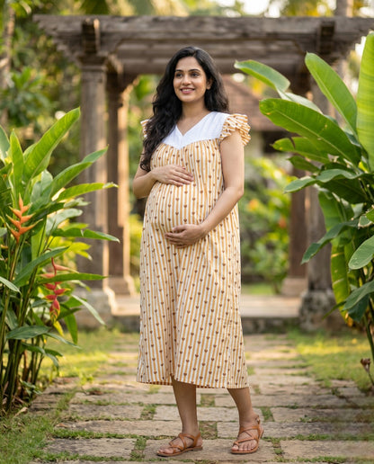 Butterfly Sleeved Frocks with Tie- Maternity cum Feeding