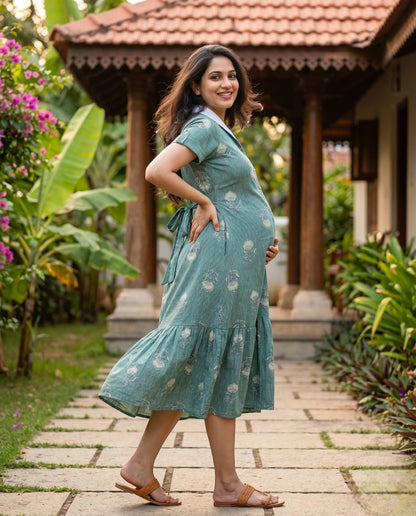 Vibrant Shawl Neck Frocks-Maternity Cum Feeding