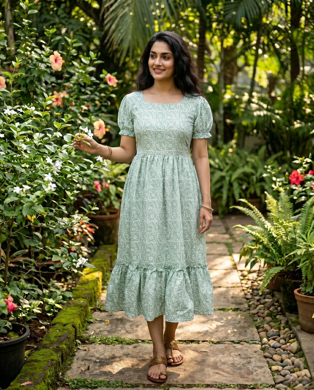 Puff Sleeved Frock With Elastic Sleeves