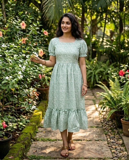 Puff Sleeved Frock With Elastic Sleeves