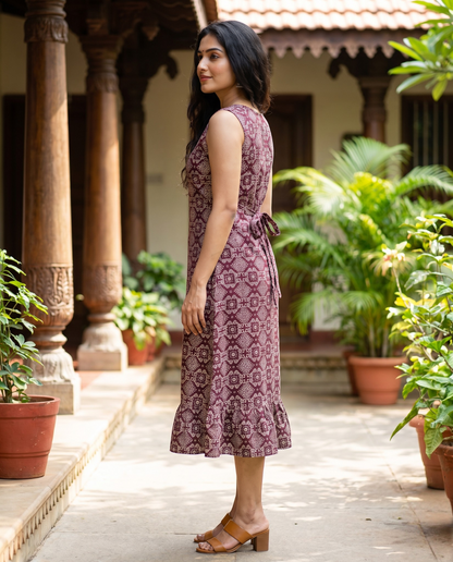 Printed Sleeveless A-Line Frocks with Tie