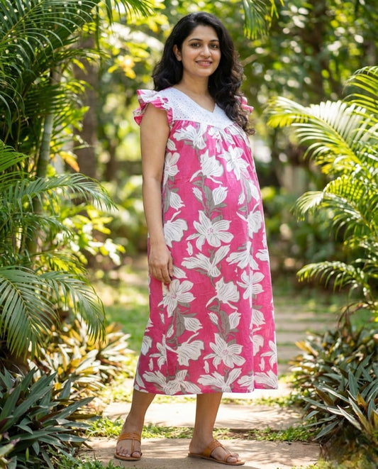 Butterfly Sleeved Maternity Cum Feeding Frock