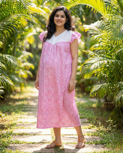 Butterfly Sleeved Maternity Cum Feeding Frock