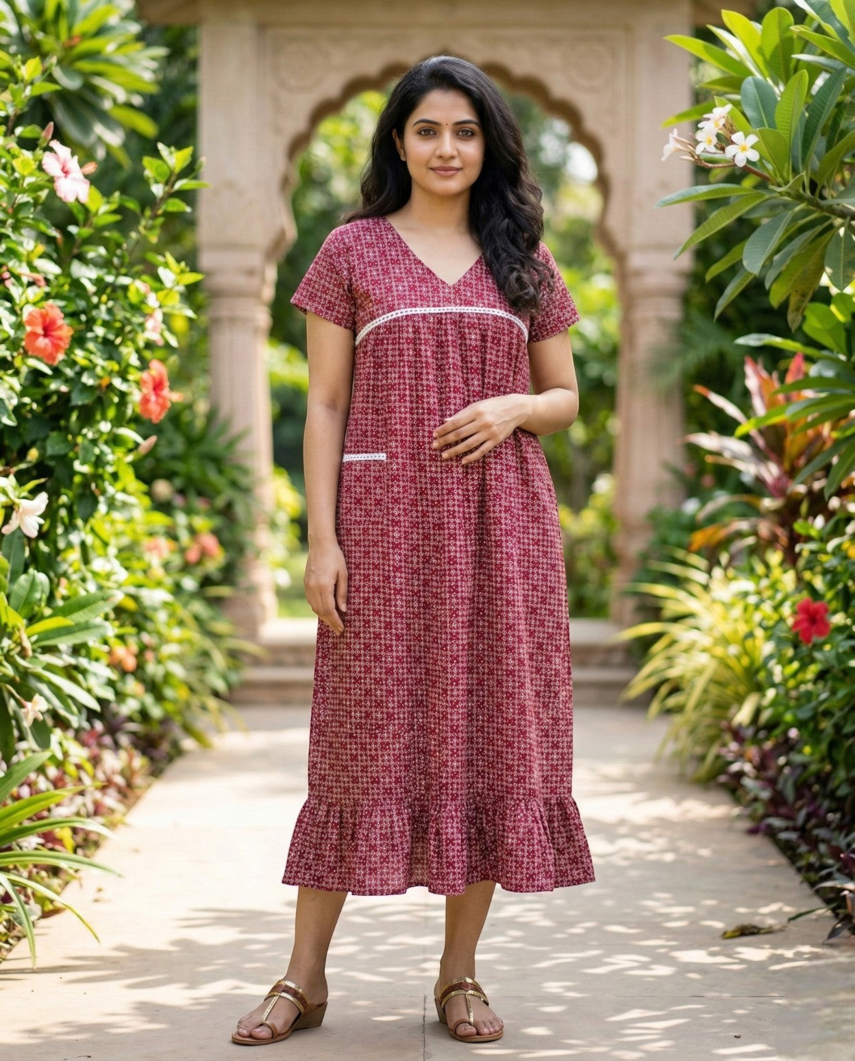 Stunning Cotton frock with lace on yoke