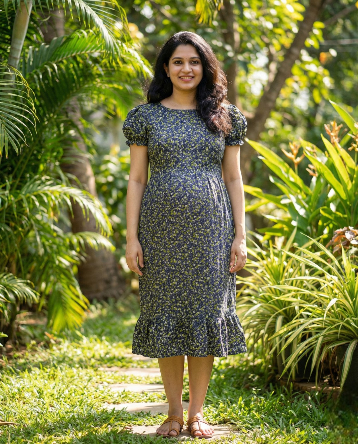 Puff Sleeved Flared Frocks-Maternity Cum Feeding