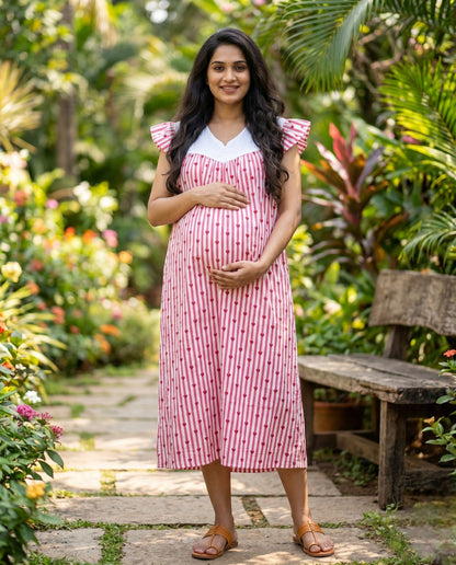 Butterfly Sleeved Frocks with Tie- Maternity cum Feeding
