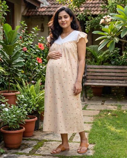Butterfly Sleeved Frocks with Tie- Maternity cum Feeding