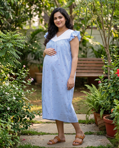 Butterfly Sleeved Frocks with Tie- Maternity cum Feeding