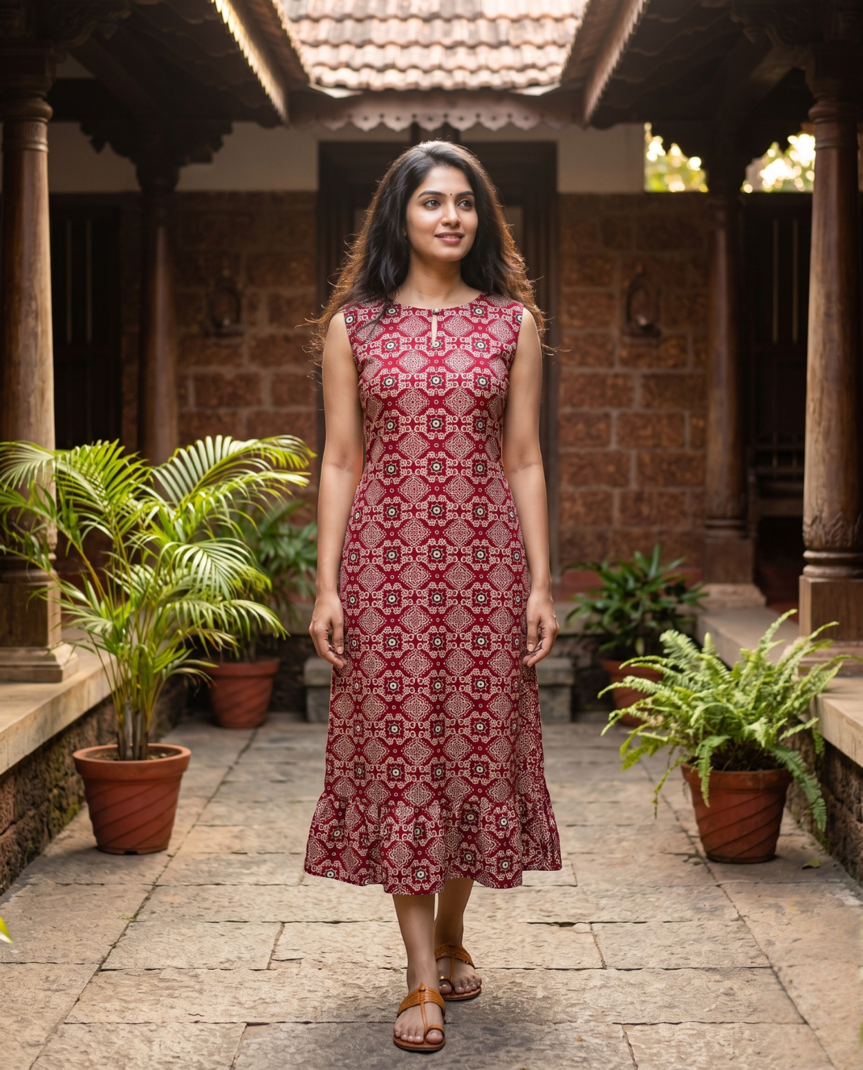 Printed Sleeveless A-Line Frocks with Tie