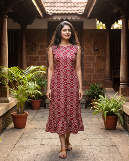 Printed Sleeveless A-Line Frocks with Tie