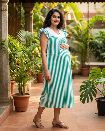 Butterfly Sleeved Frocks with Tie- Maternity cum Feeding