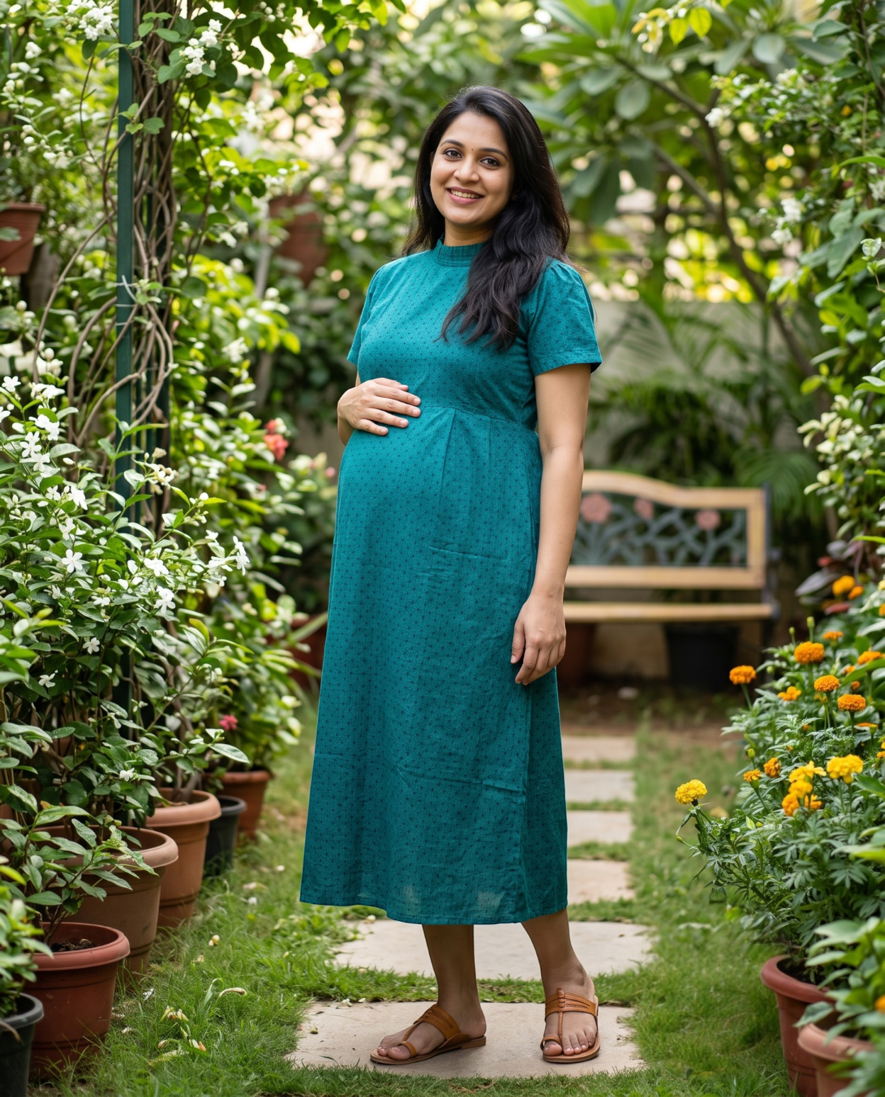 Frilled Neck Frocks with Semi Puff sleeves-Maternity Cum Feeding