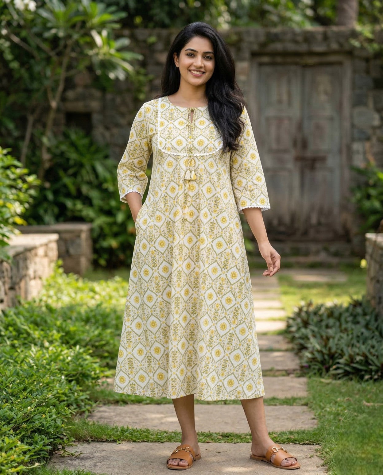 Miss Myrtle Outdoor Long Sleeve Casual Kurthi with Lace detailing
