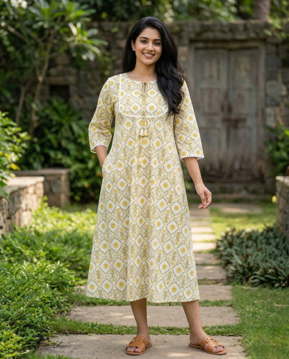 Miss Myrtle Outdoor Long Sleeve Casual Kurthi with Lace detailing