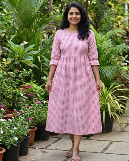 Light Check Frocks with Elastic on Sleeves